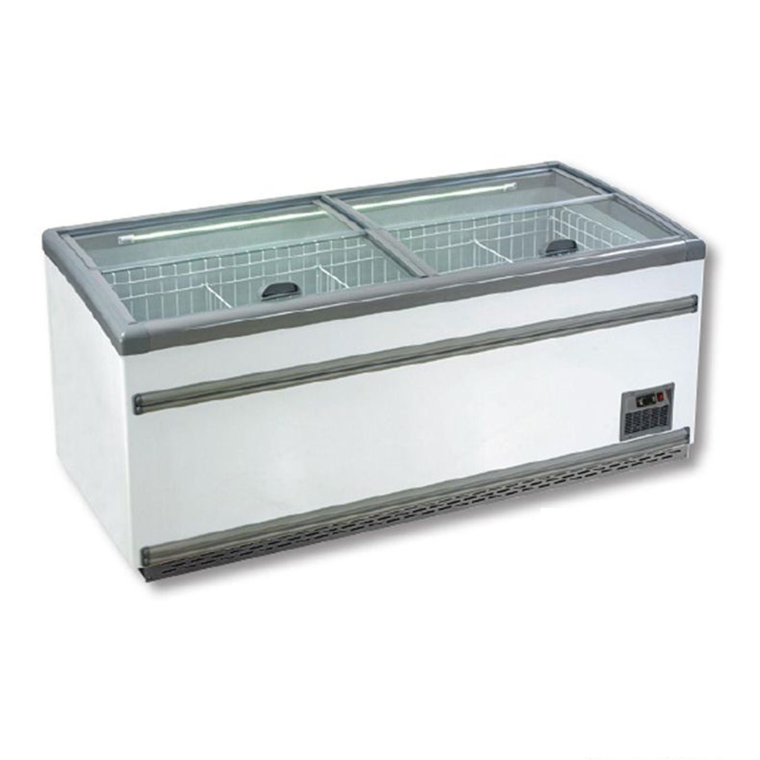 ZCD-E185S Supermarket Island Dual Temperature Freezer & Chillerâ€Œ with Glass Sliding Lids