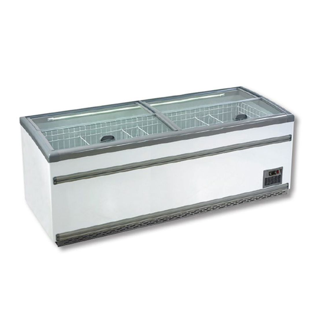ZCD-L250S Supermarket Island Dual Temperature Freezer & Chillerâ€Œ with Glass Sliding Lids