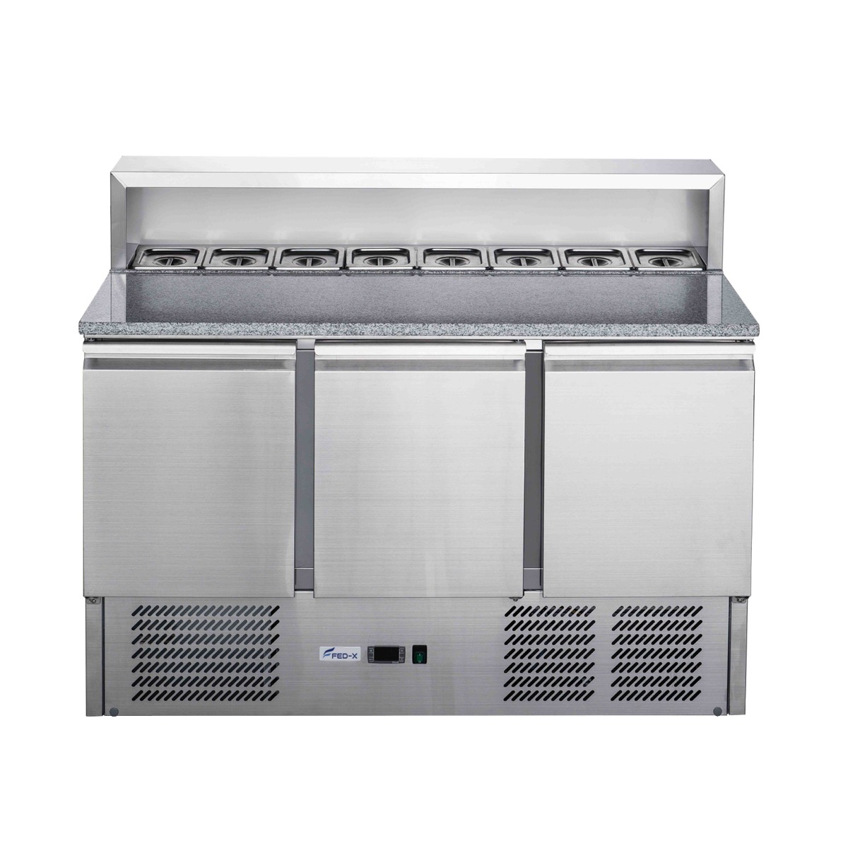 FED-X XGNS1300E Three Door Salad Prep Fridge with Marble Top