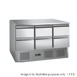 6 drawers S/S Compact Workbench Fridge - GNS1300-6D