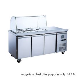 FED-X Three Door Salad Prep Fridge with Curve Glass Top - XTHP3100SALGC