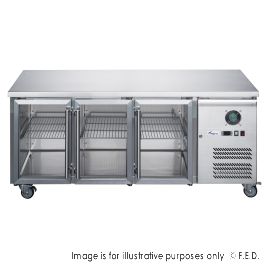 FED-X Three Glass Door Bench Fridge Stainless Steel - XUB6C18G3V