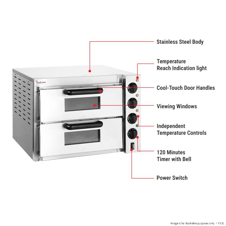 BakerMax Compact Countertop Double Deck Electric Pizza Oven - EP-2T
