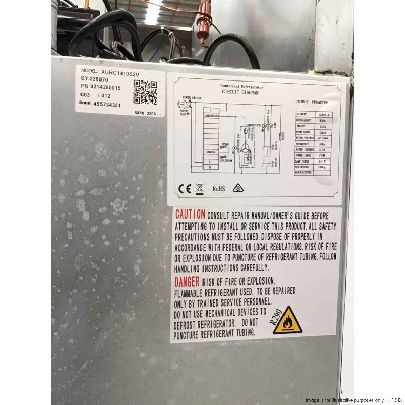 Ex-Showroom FED-X S/S Four Door Upright Fridge - XURC1410S2V specs panel