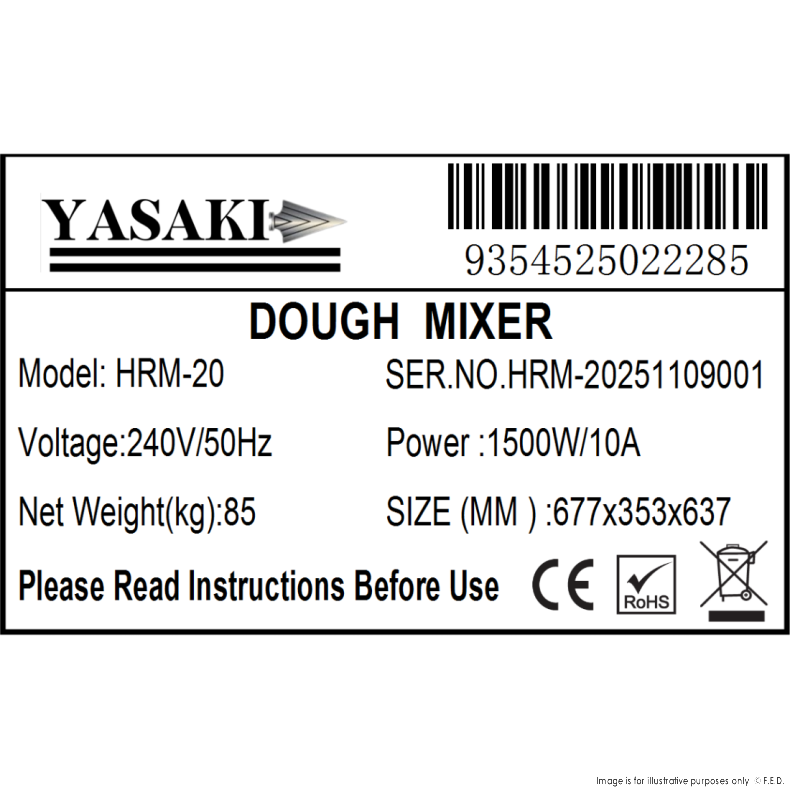 Yasaki&nbsp;Tilting Head Dough Mixer - HRM-20