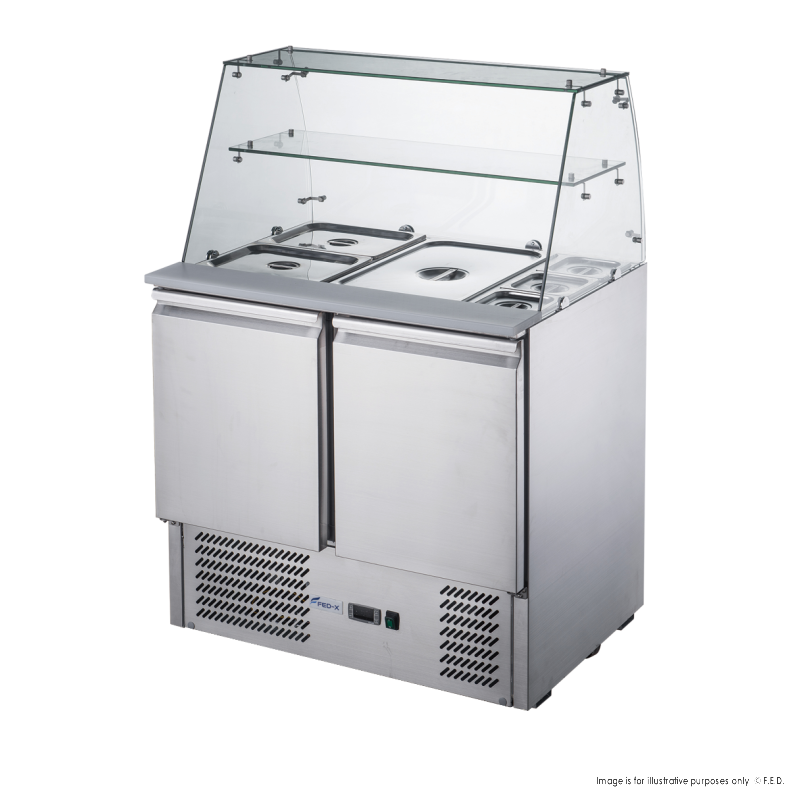 FED-X Two Door Salad Prep Fridge with Glass Top - XS900GC