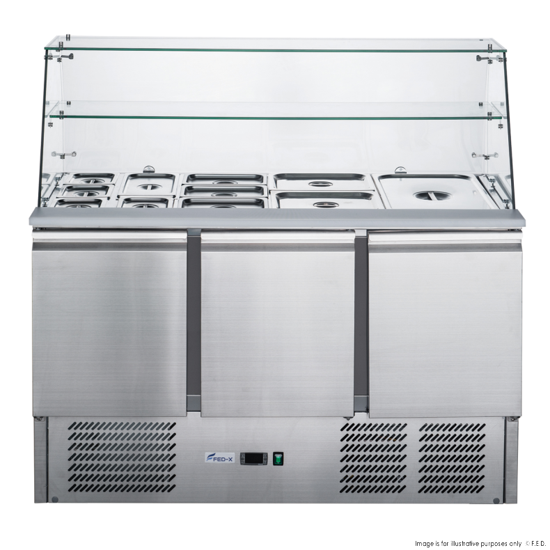 FED-X Three Door Salad Prep Fridge with Glass Top - XS903GC main product photo