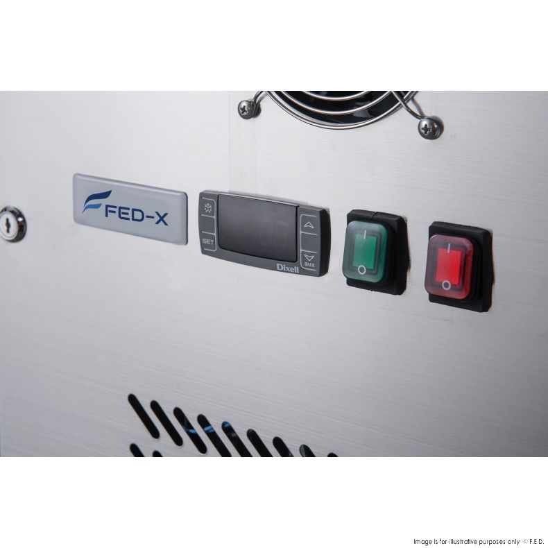 FED-X Three Glass Door Bench Fridge Stainless Steel - XUB6C18G3V
