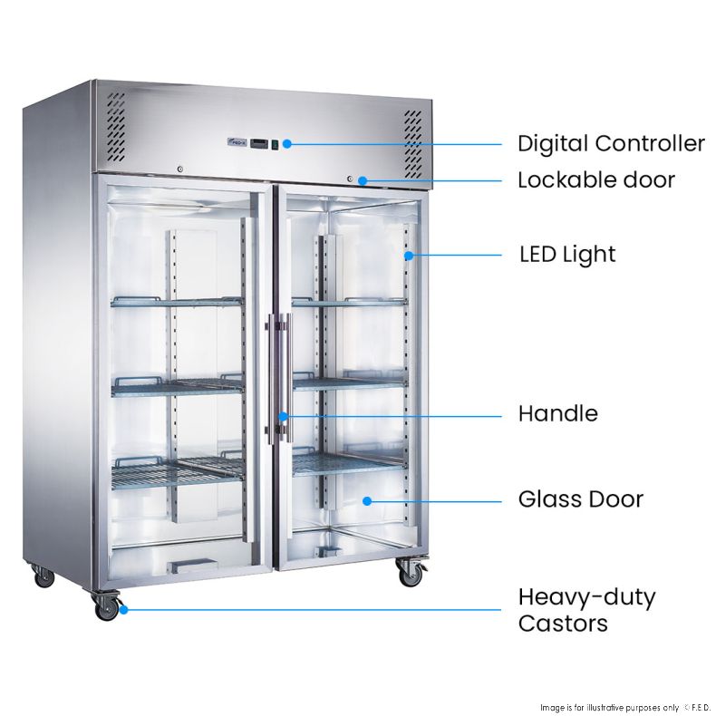 FED-X S/S Two Full Glass Door Upright Fridge - XURC1200G2V