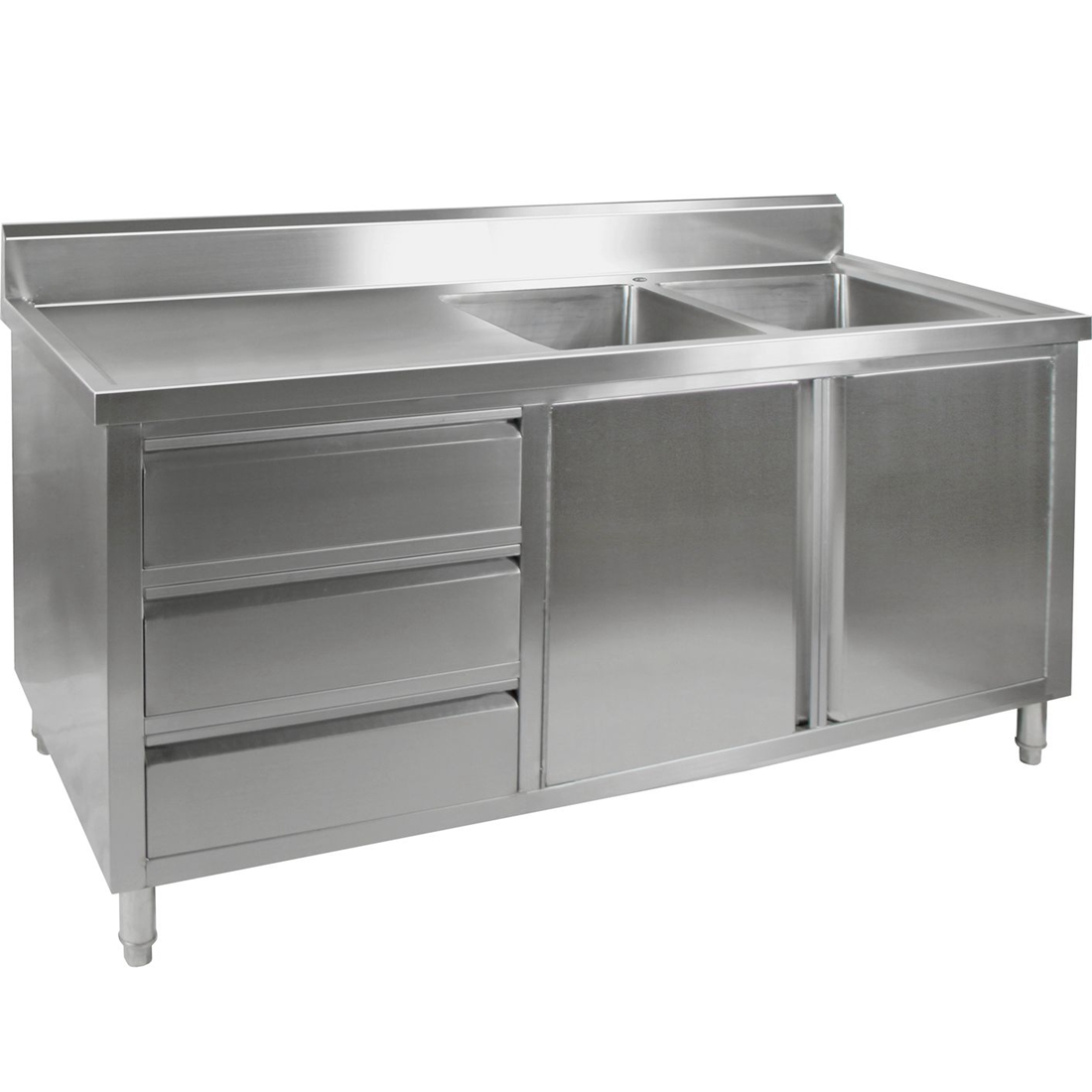 Kitchen Tidy Premium Stainless Steel Cabinet With Double Sinks, Doors & Drawers - group-double-sink-cabinet-DSC