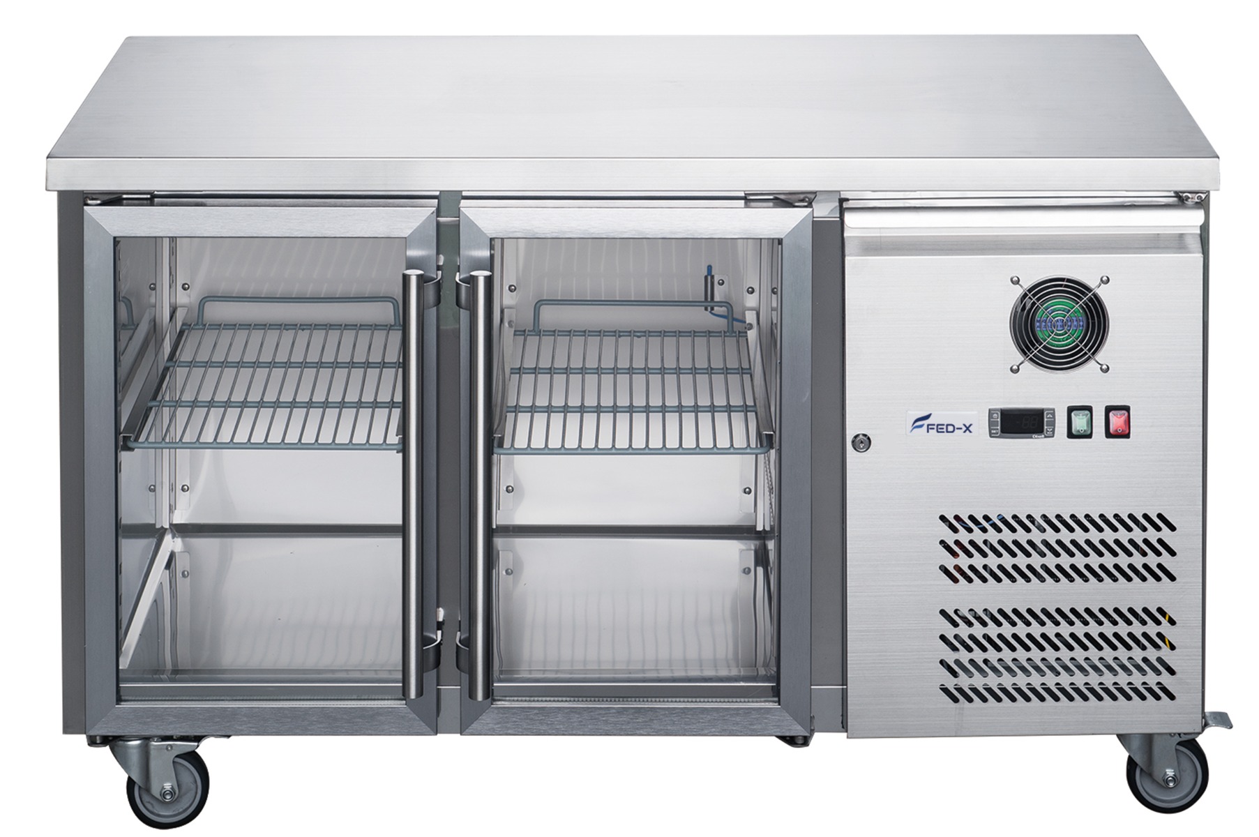 FED-X XUB7C13G2V Two Glass Door Bench Fridge Stainless Steel