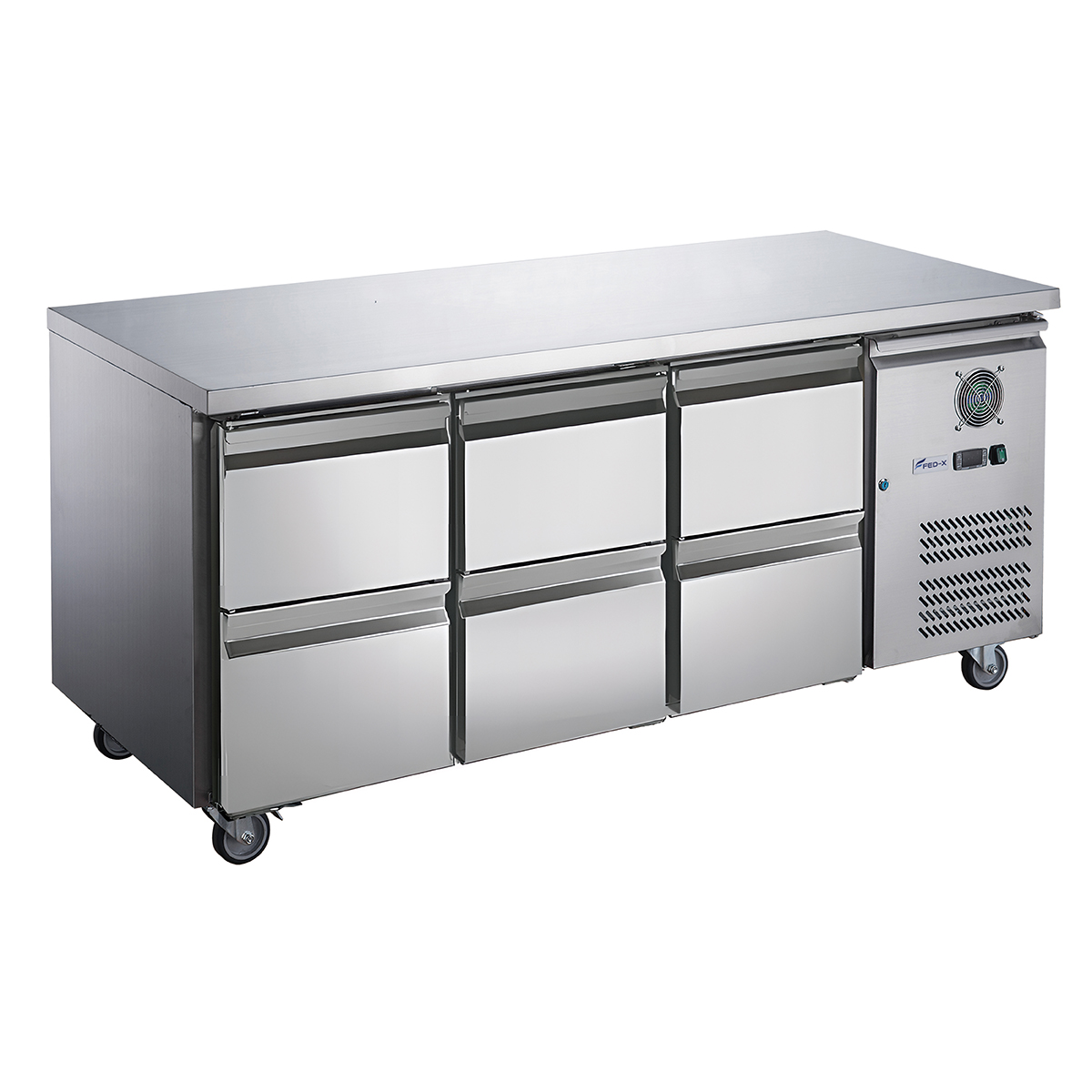 FED-X XUB7C18S3D S/S Six-Door Bench Fridge with Drawers