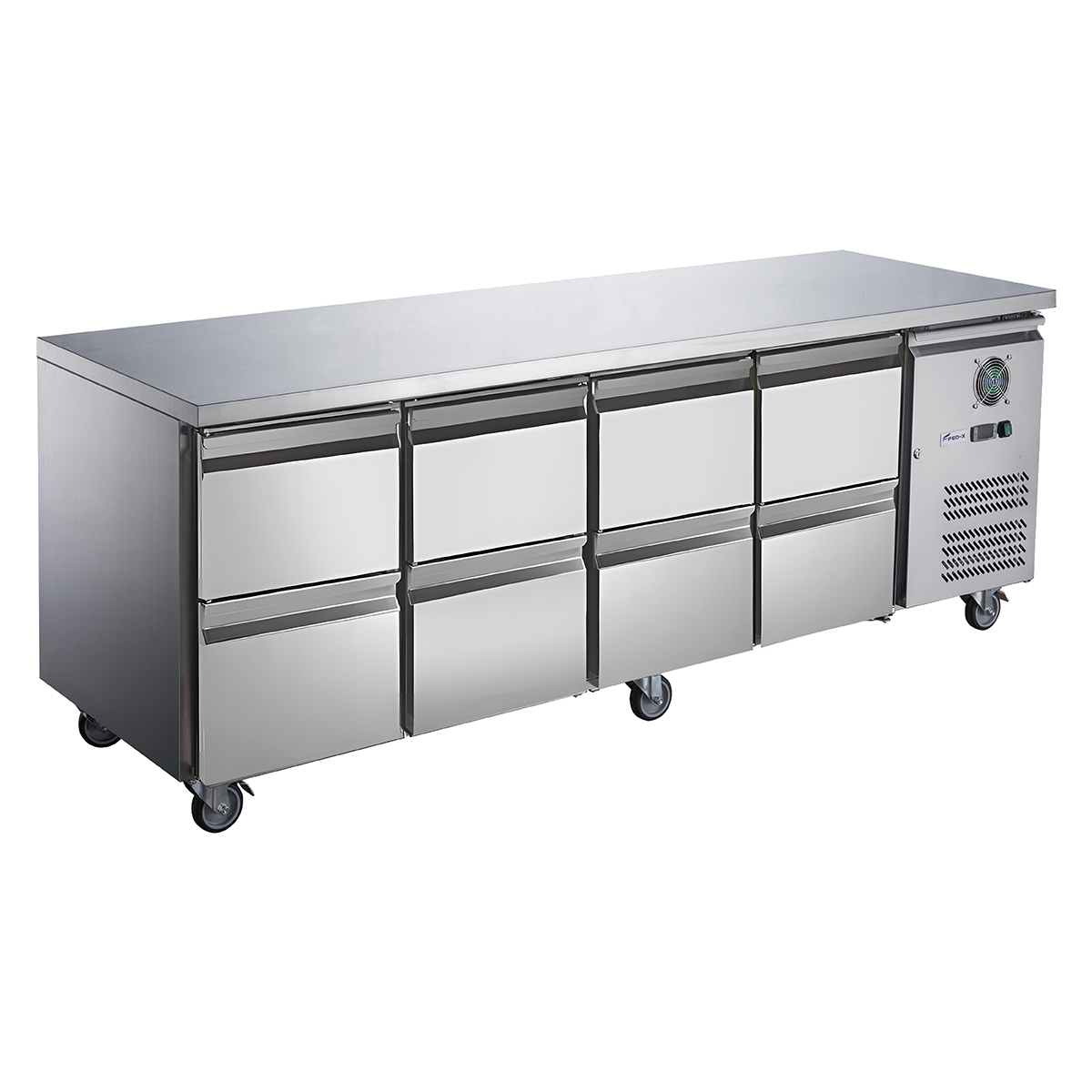 FED-X XUB7C22S4D S/S Eight-Door Bench Fridge with Drawers